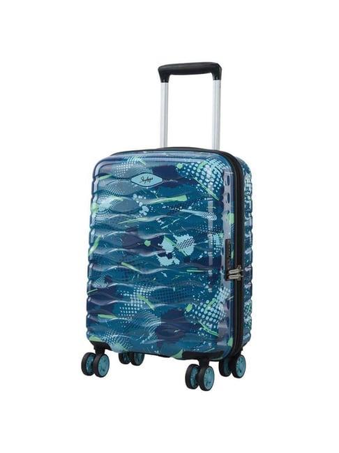 skybags camoflex blue & green printed hard cabin trolley bag - 39 cm