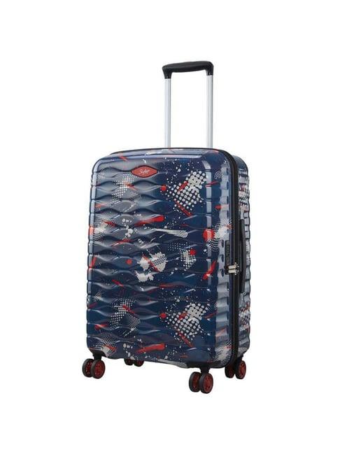 skybags camoflex blue & red printed hard large trolley bag - 56 cm