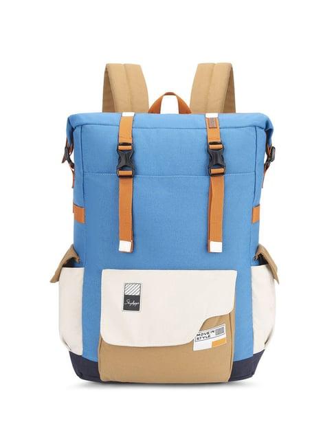 skybags canvas 02 blue polyester printed laptop backpack - 20 ltrs