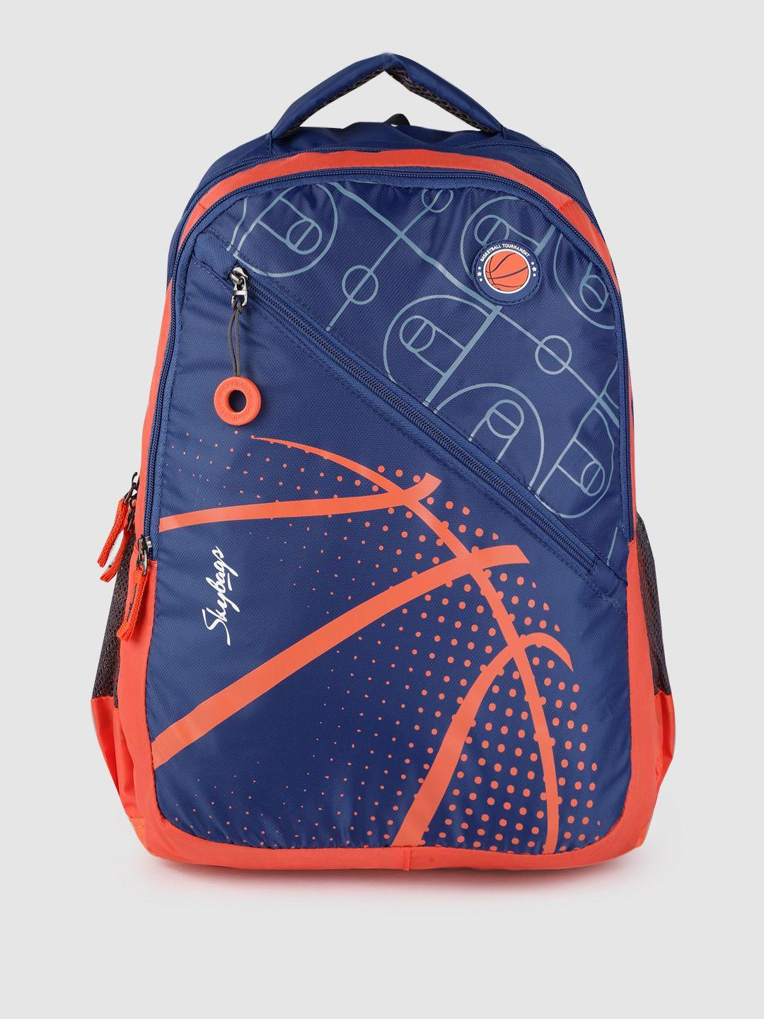 skybags kids blue & orange conversational printed backpack