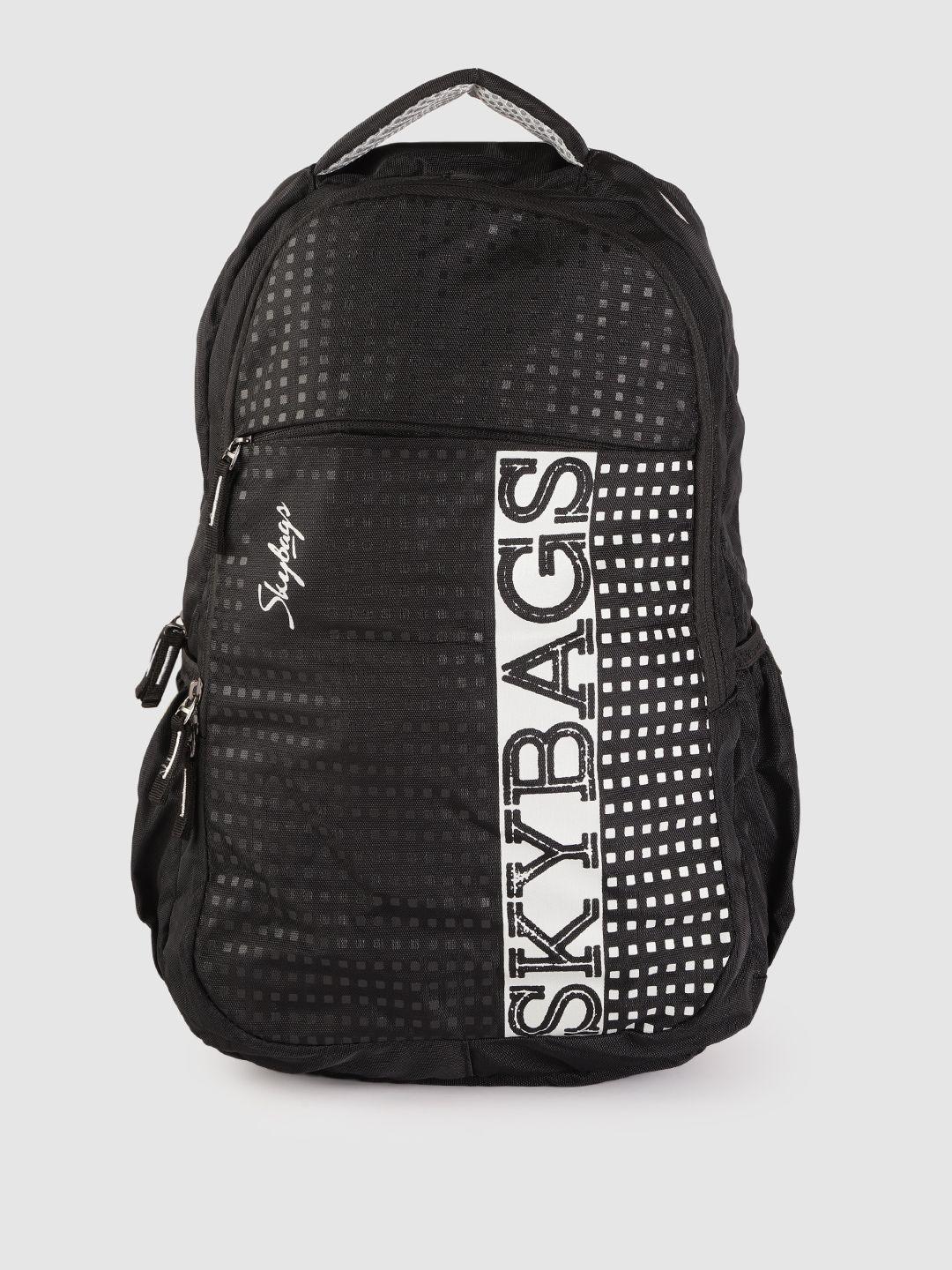 skybags unisex black & white brand logo print backpack 22.2 l