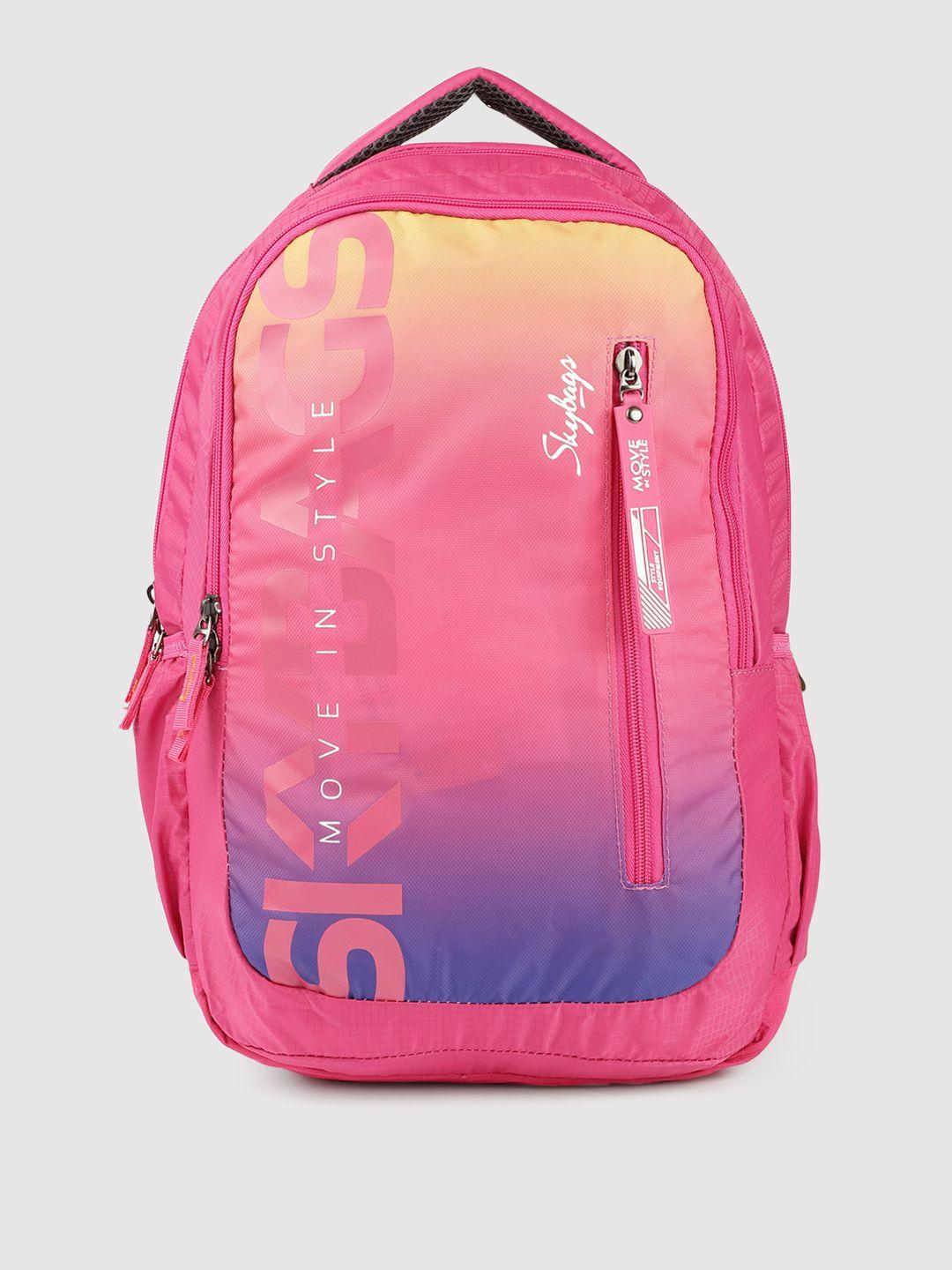 skybags unisex fuchsia typography backpack