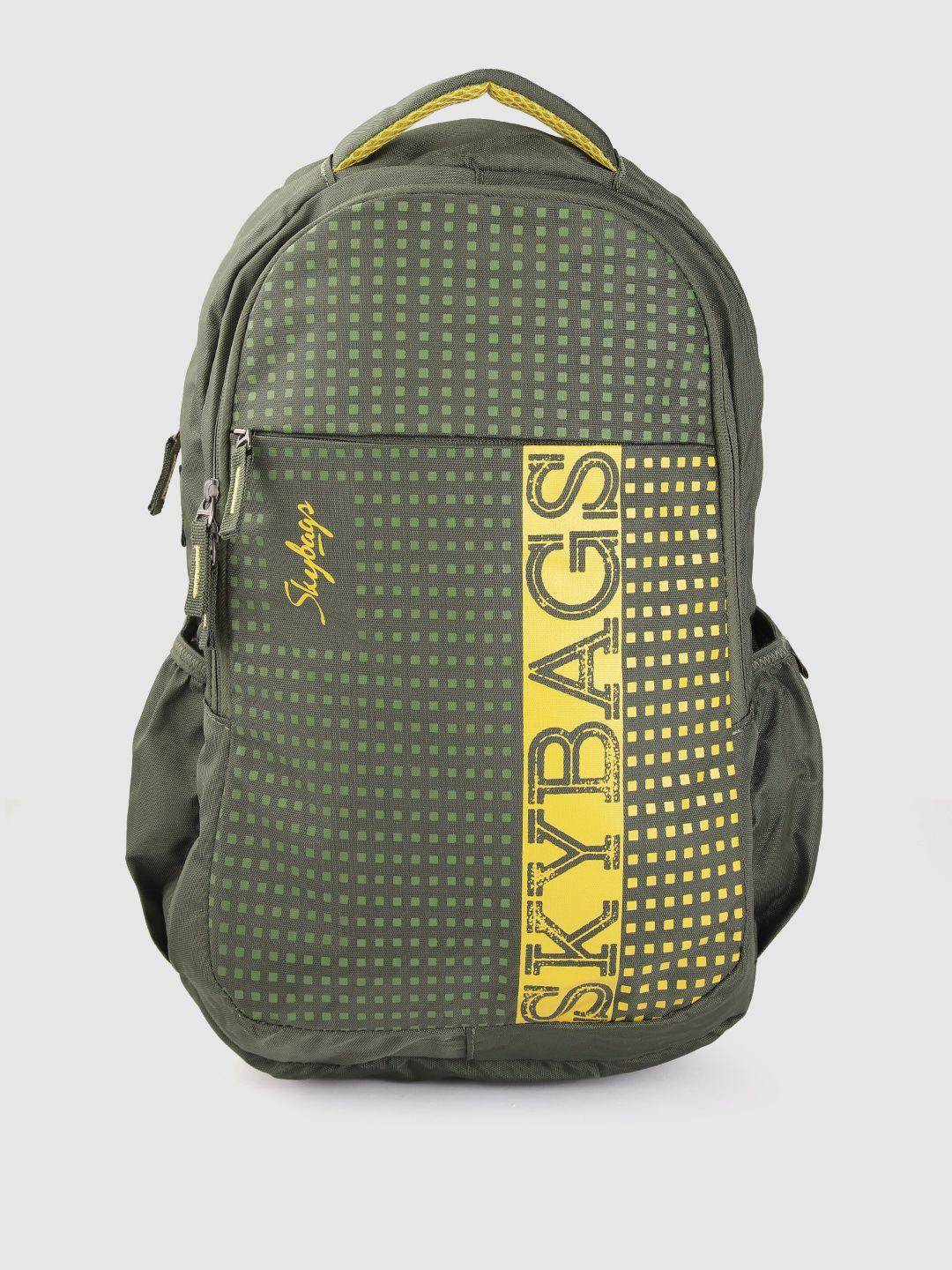 skybags unisex green & yellow brand logo print backpack