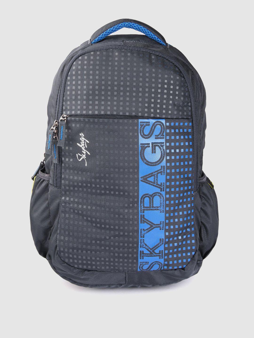 skybags unisex grey & blue brand logo print backpack