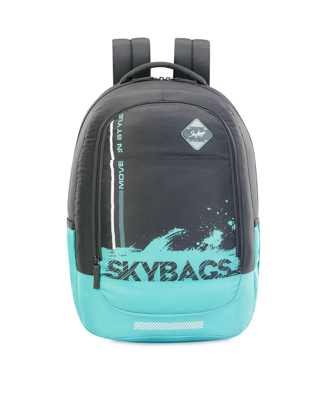 skybags unisex grey & turquoise blue solid backpack