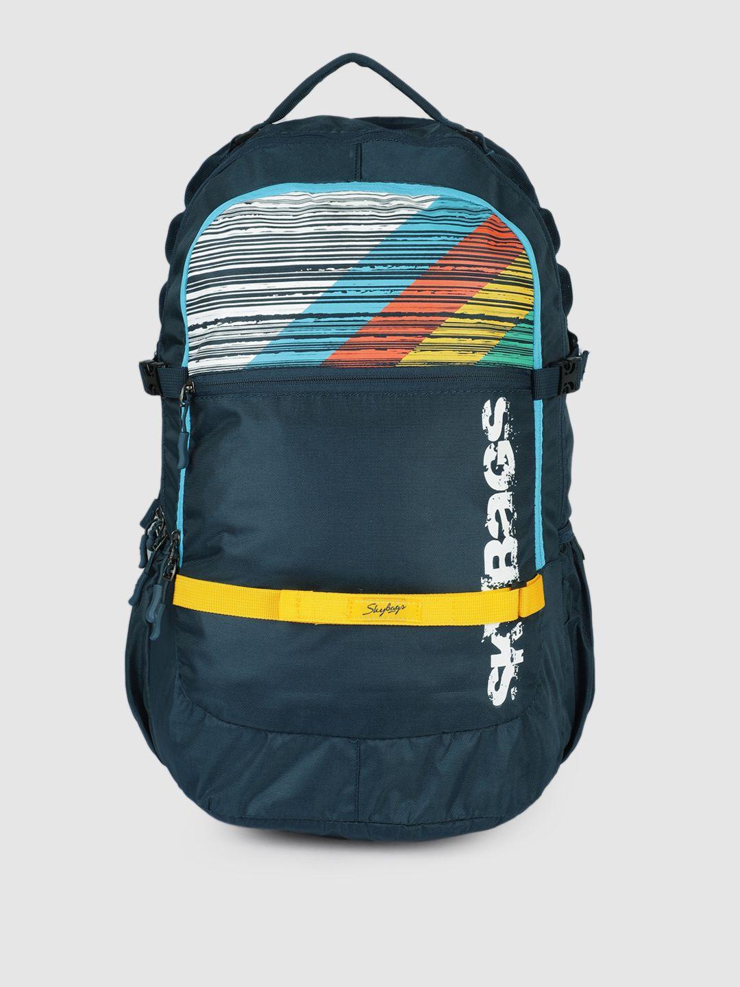 skybags unisex teal striped backpack with compression straps