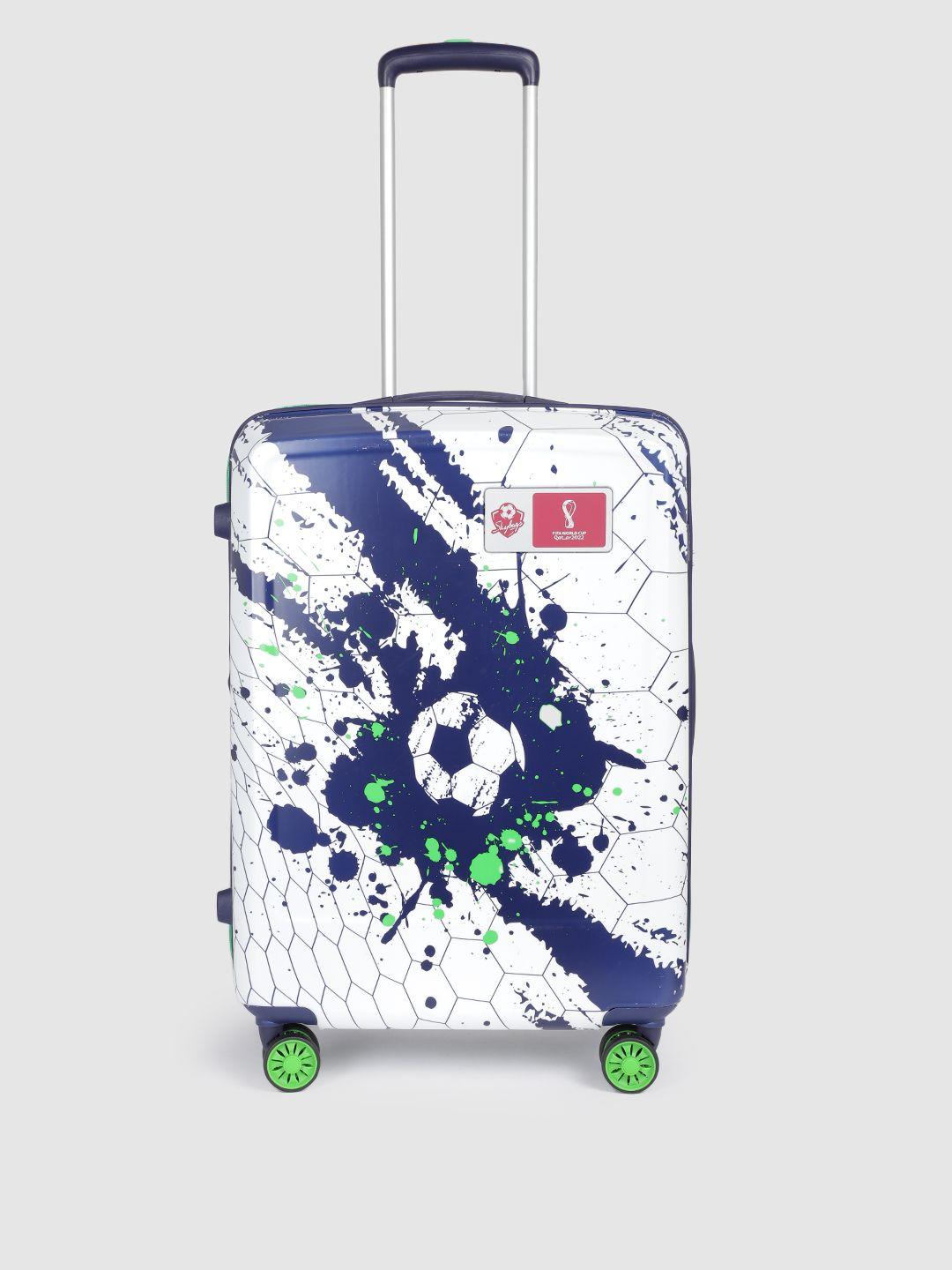 skybags unisex white & navy blue printed 360 degree rotation medium trolley bag-86.29l