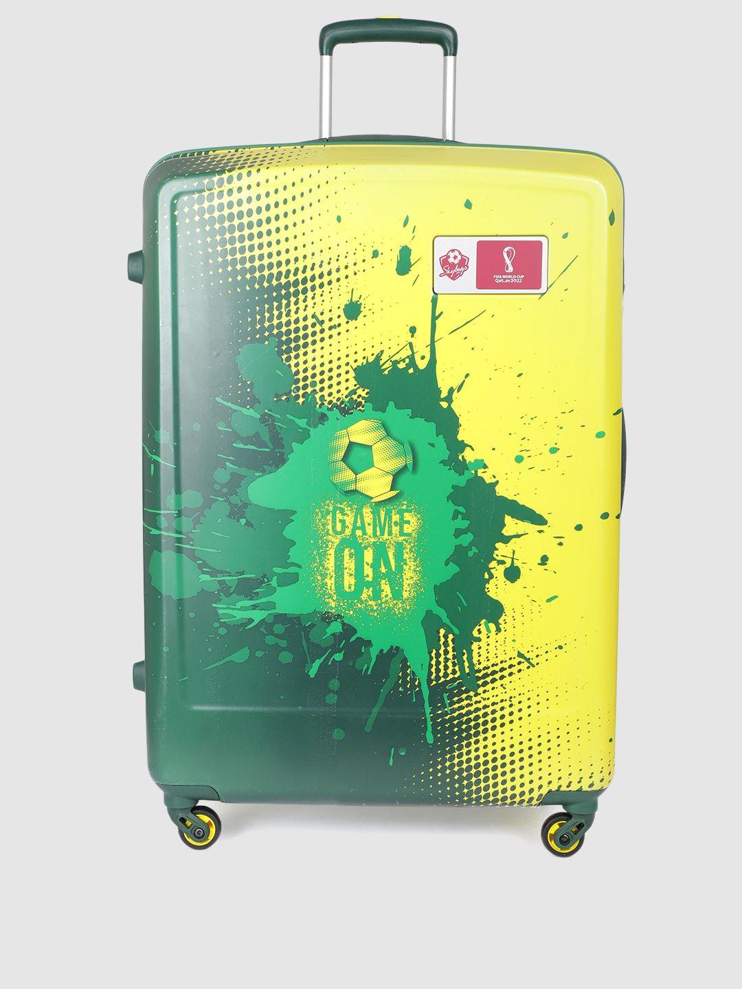 skybags unisex yellow & green printed 360 degree rotation large trolley bag- 145.15l