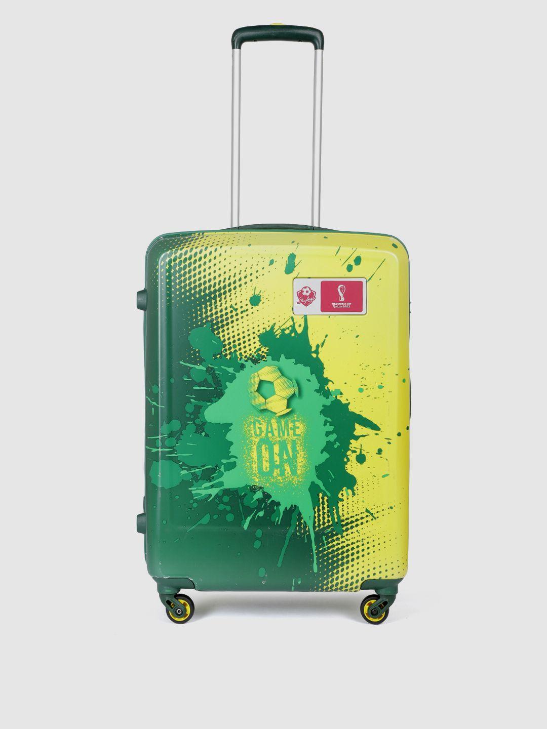 skybags unisex yellow & green printed 360 degree rotation medium trolley bag- 89.96l