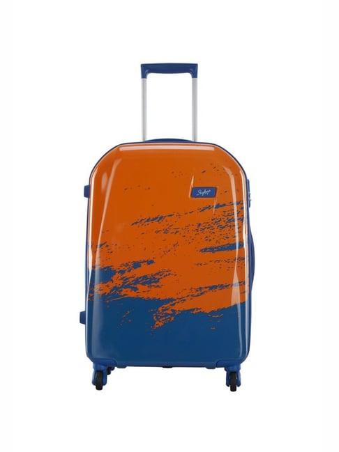 skybags vista orangle & blue printed hard medium trolley bag - 27 cm