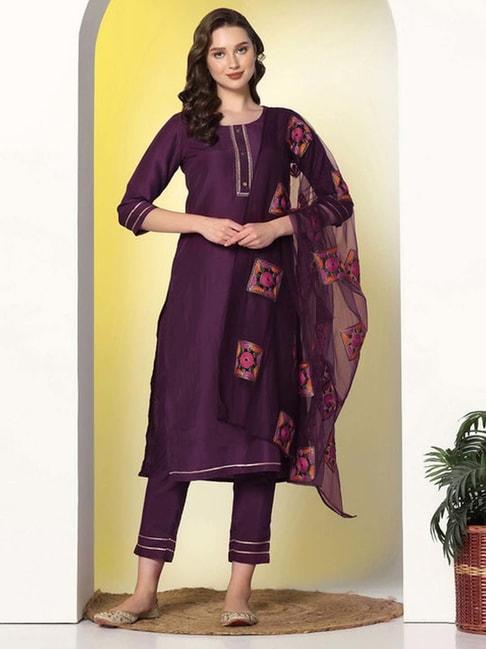 skylee purple regular fit kurta pant set with dupatta