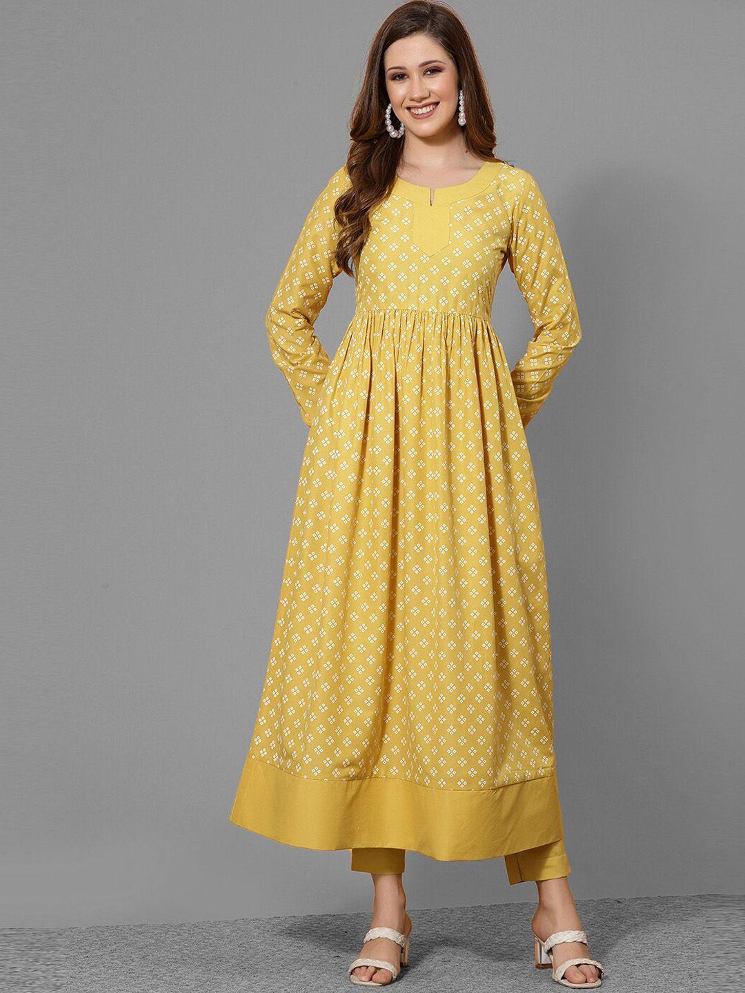 skylee bandhani printed pleated a-line kurta with trousers & with dupatta