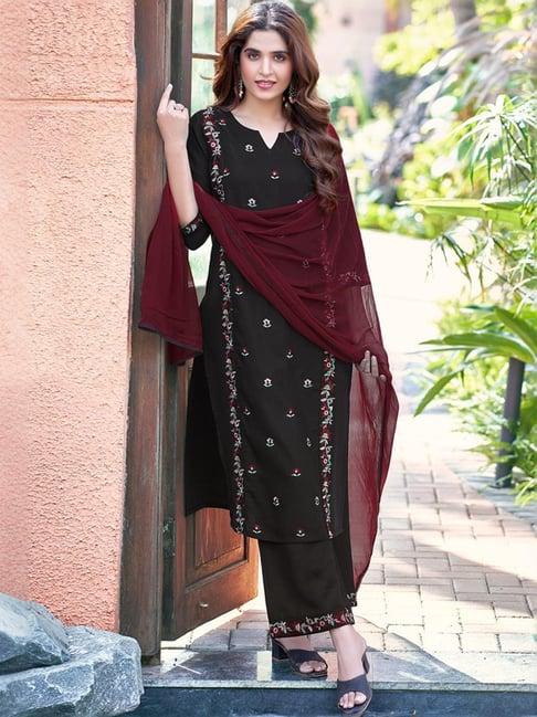 skylee black embroidered kurta palazzo set with dupatta