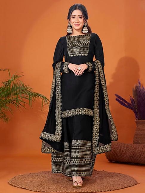 skylee black printed kurta with palazzo & dupatta