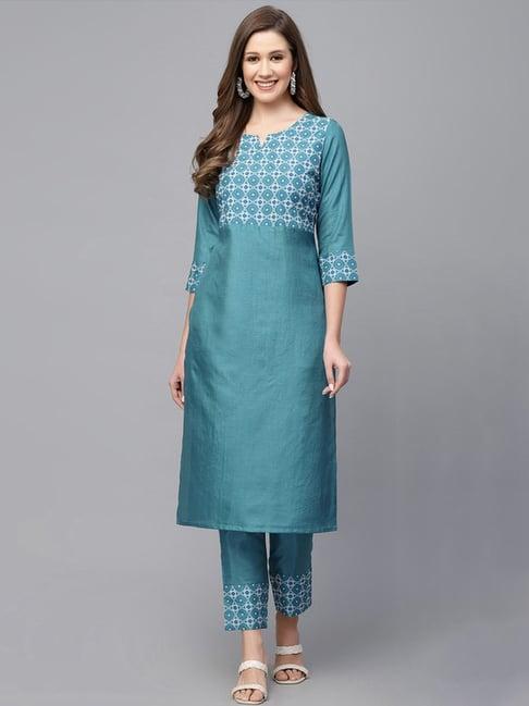 skylee blue printed kurta pant set