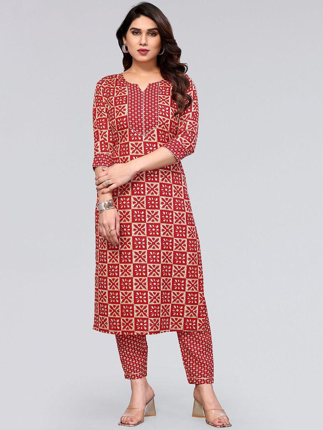 skylee ethnic motifs printed gotta patti kurta with trousers