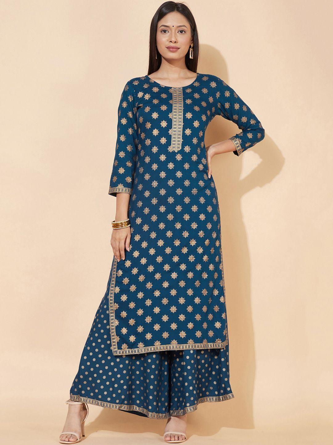 skylee ethnic motifs printed kurta with palazzos & with dupatta