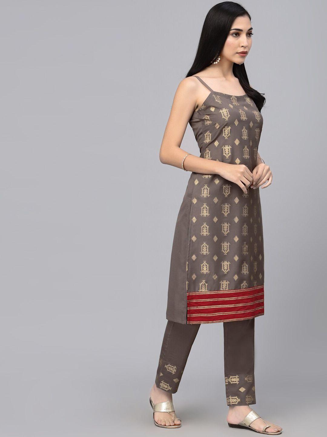 skylee ethnic motifs printed shoulder strap kurta with trousers set