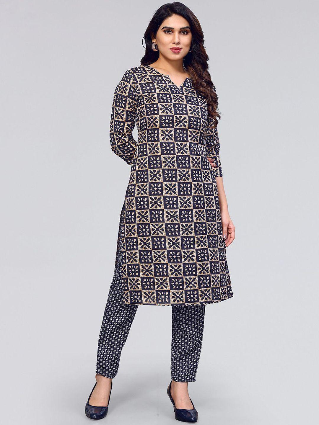 skylee ethnic motifs printed straight kurta with trousers