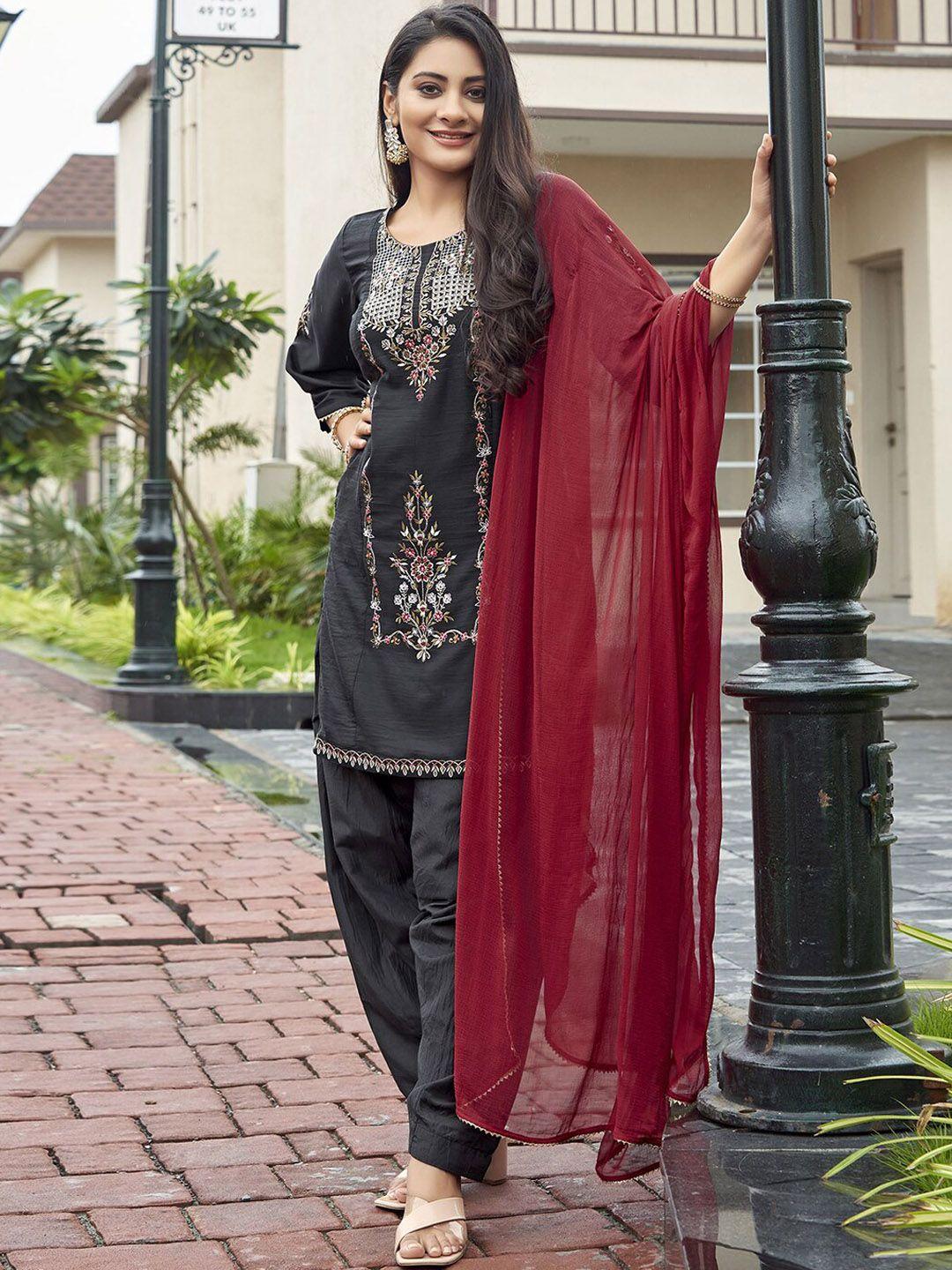 skylee floral embroidered kurta with trousers & dupatta