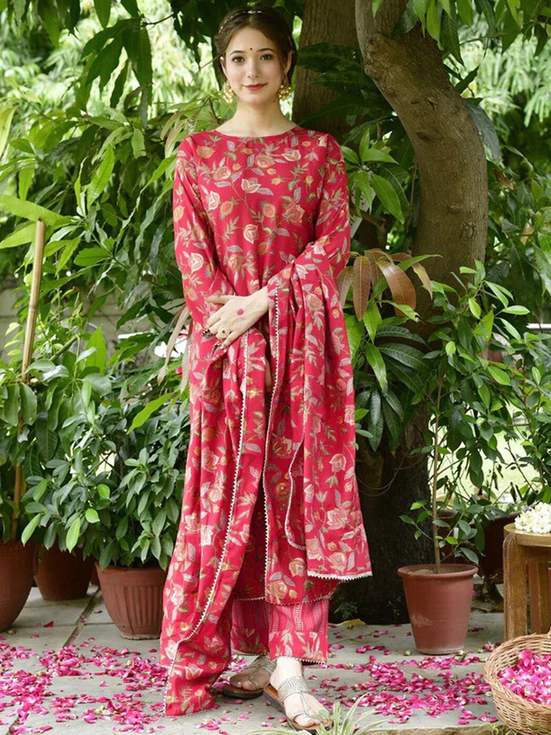 skylee floral printed regular gotta patti kurti with palazzos & with dupatta