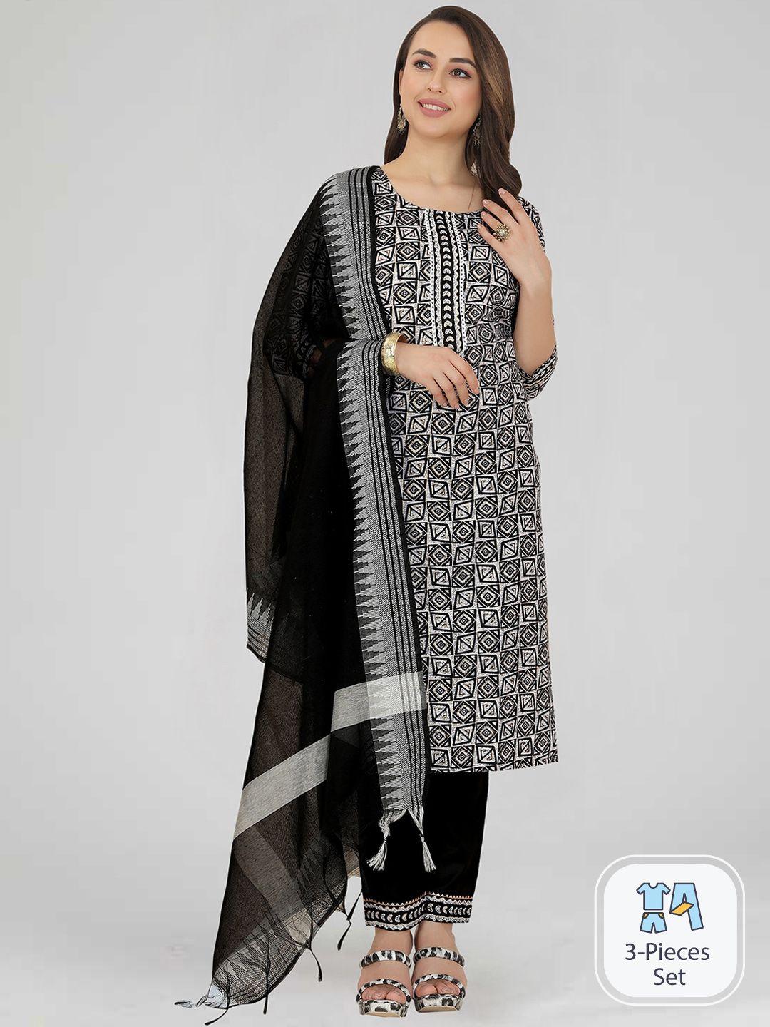 skylee geometric printed regular  kurta with trousers & dupatta