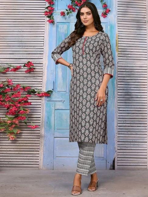 skylee grey printed kurta pant set