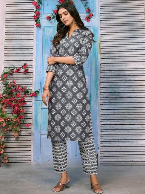 skylee grey printed kurta pant set