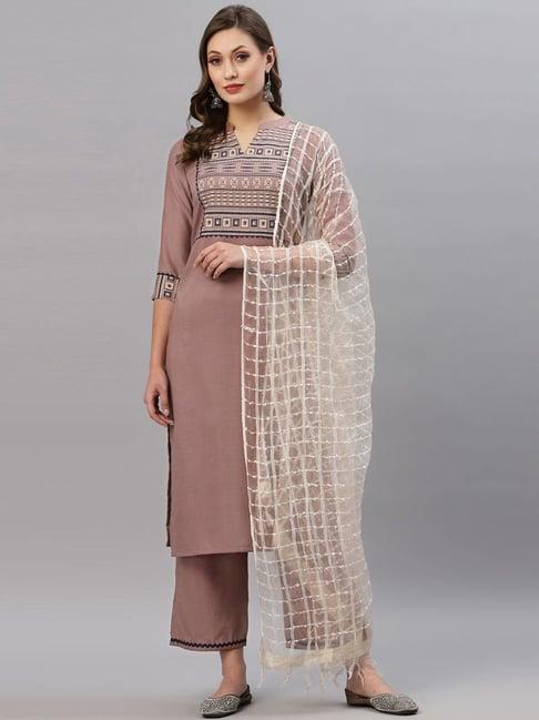 skylee mauve printed kurta palazzo set with dupatta