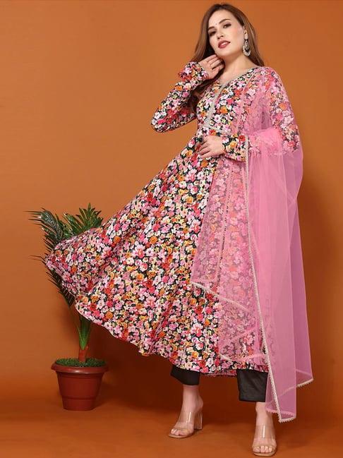 skylee multicolored floral print kurta pant set with dupatta