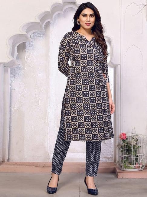 skylee navy printed kurta pant set