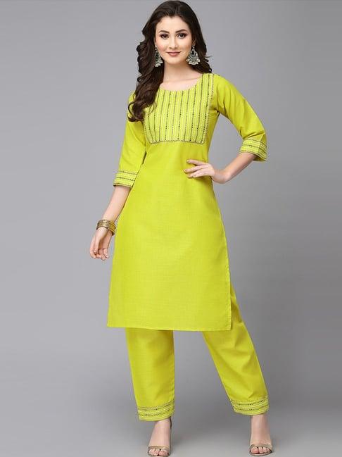 skylee neon green printed kurta pant set