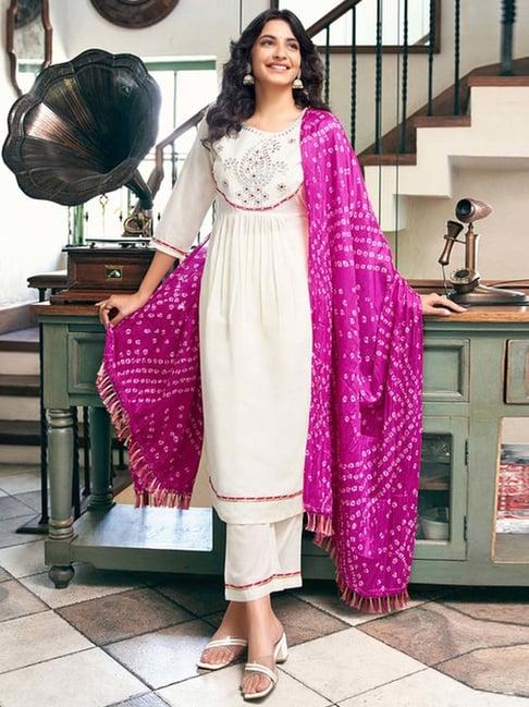 skylee off-white embroidered kurta pant set with dupatta