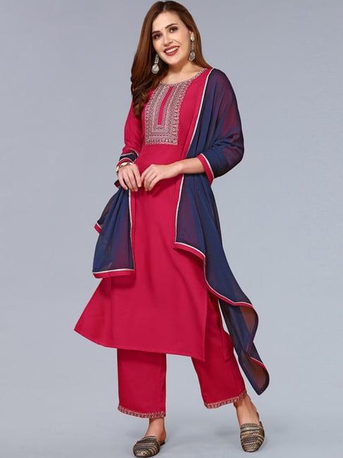 skylee pink embroidered kurta pant set with dupatta