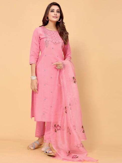 skylee pink embroidered kurta pant set with dupatta