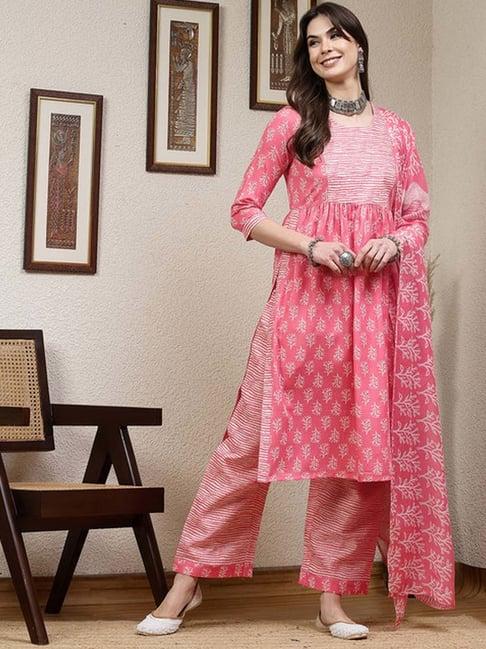 skylee pink printed kurta palazzo set with dupatta