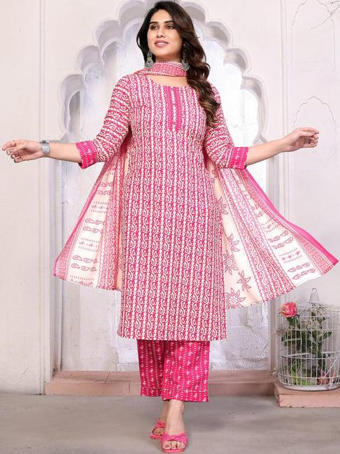 skylee pink printed kurta pant set with dupatta
