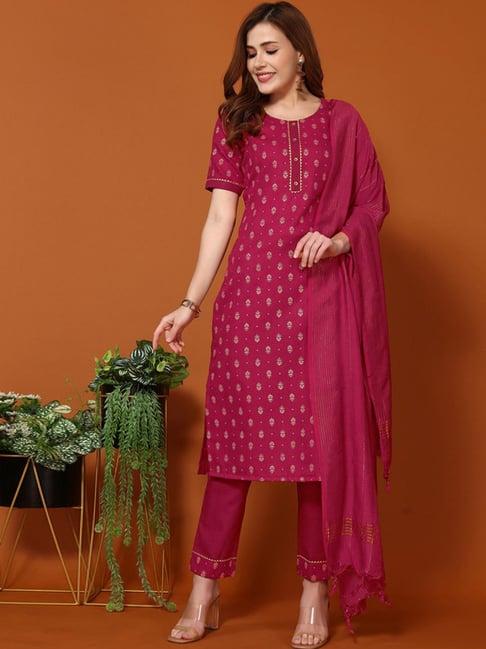 skylee pink printed kurta pant set with dupatta