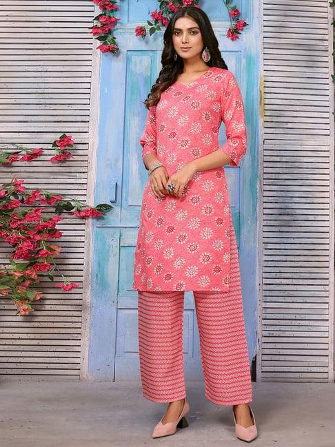 skylee pink printed kurta pant set