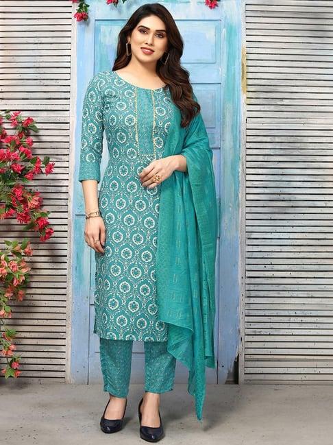 skylee rama green printed kurta pant set with dupatta