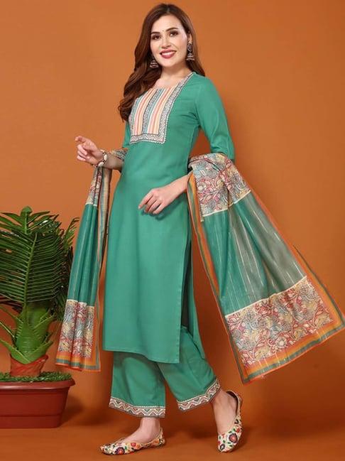 skylee sea green printed kurta palazzo set with dupatta