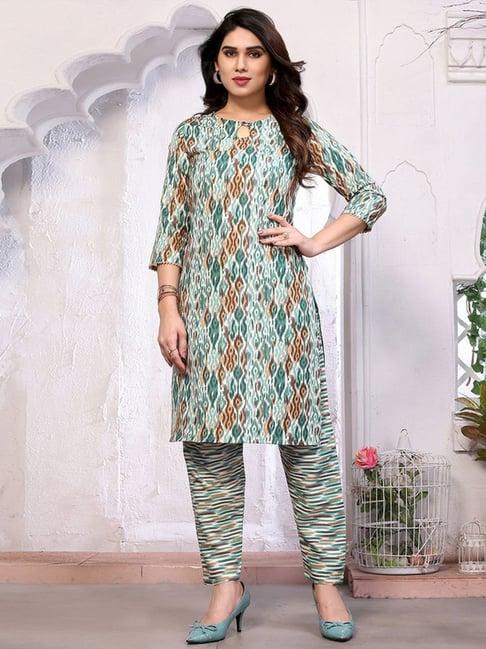 skylee sea green printed kurta pant set