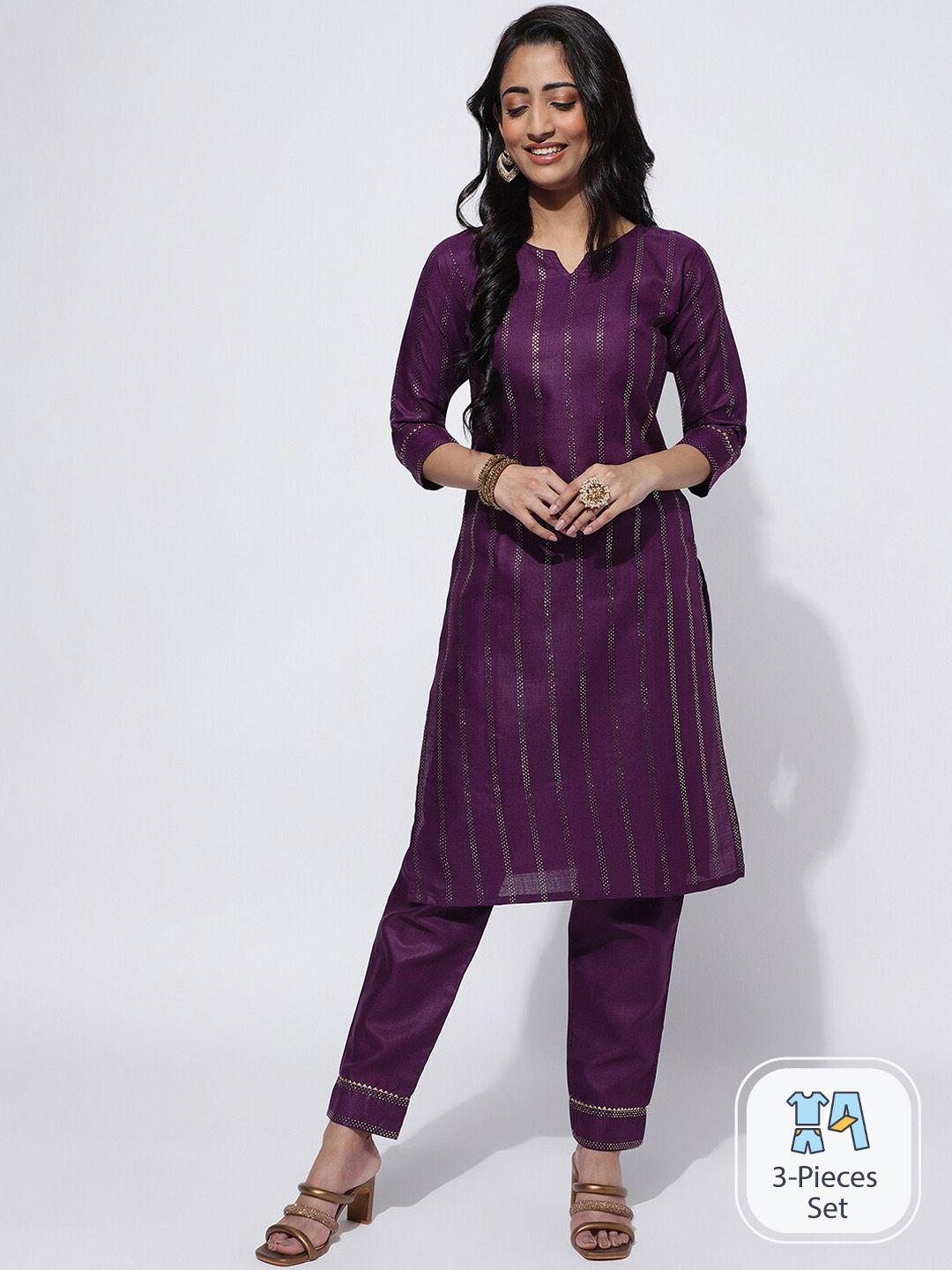 skylee striped regular kurta with trousers & dupatta