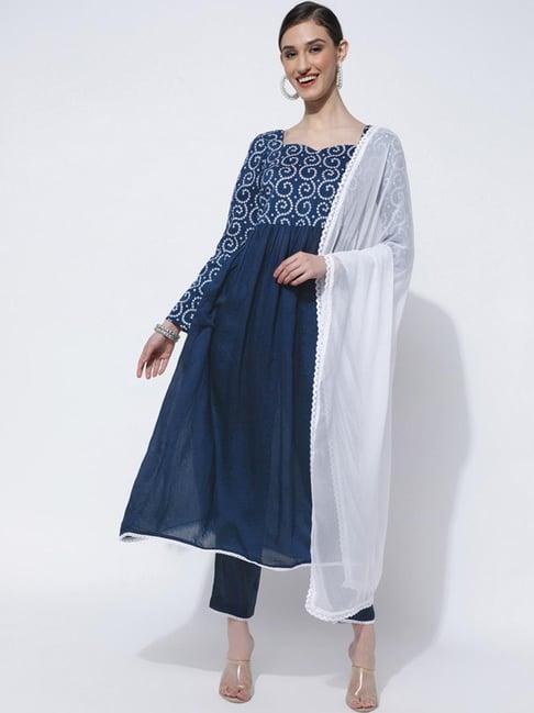 skylee teal blue printed kurta pant set with dupatta