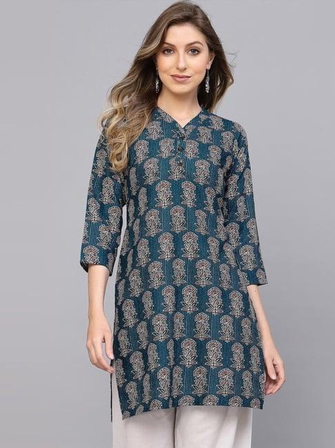 skylee teal blue printed straight kurti