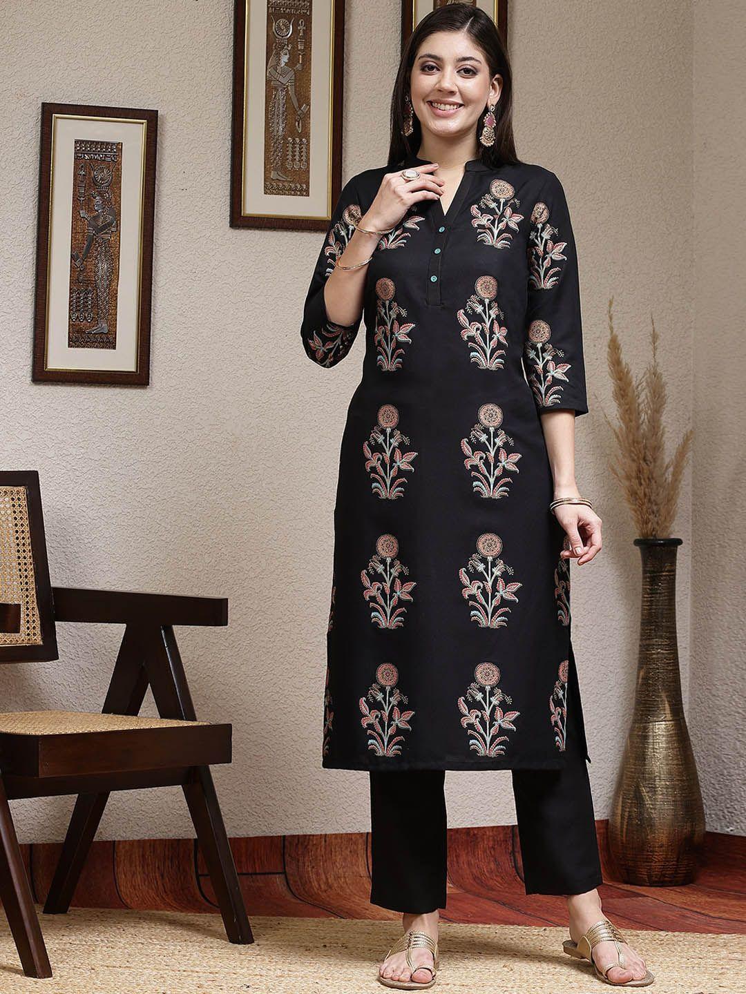 skylee women floral printed regular kurta with trousers & with dupatta