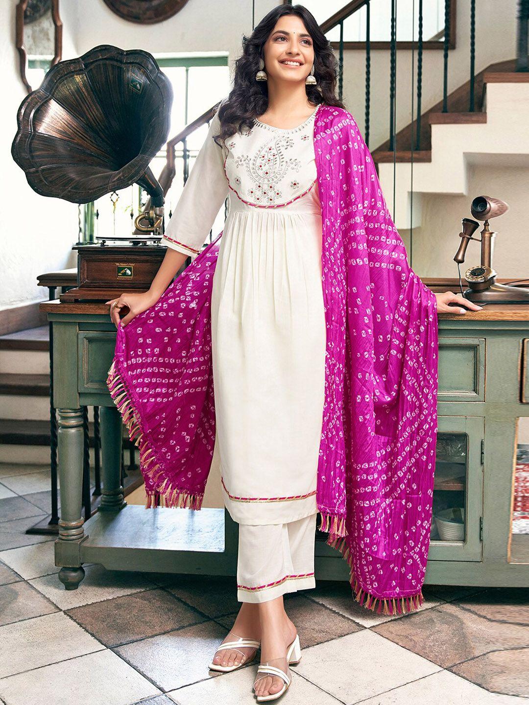 skylee women paisley embroidered empire thread work kurta with trousers & with dupatta