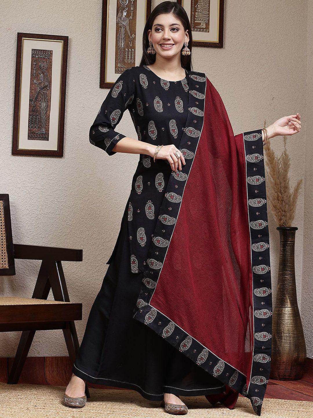 skylee women paisley printed regular kurta with palazzos & with dupatta