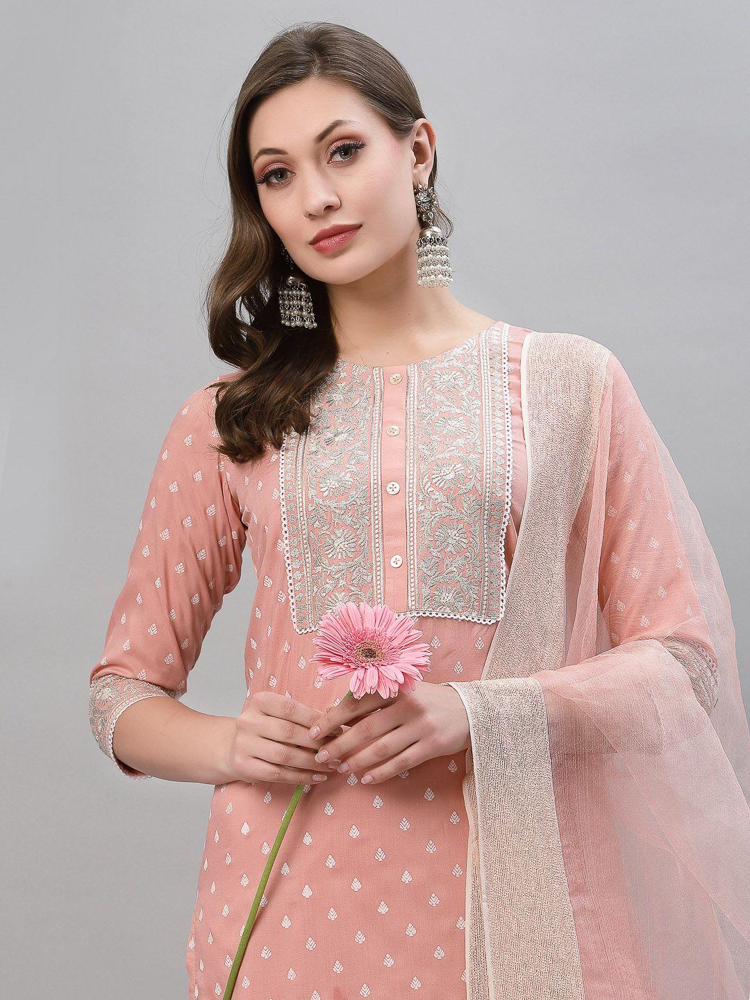 skylee women peach-coloured kurta with trousers & with dupatta