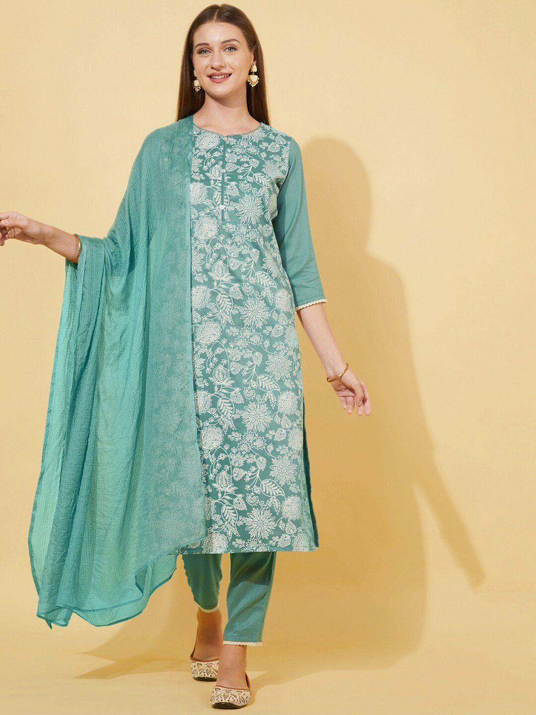 skylee women printed kurta with trouser & with dupatta